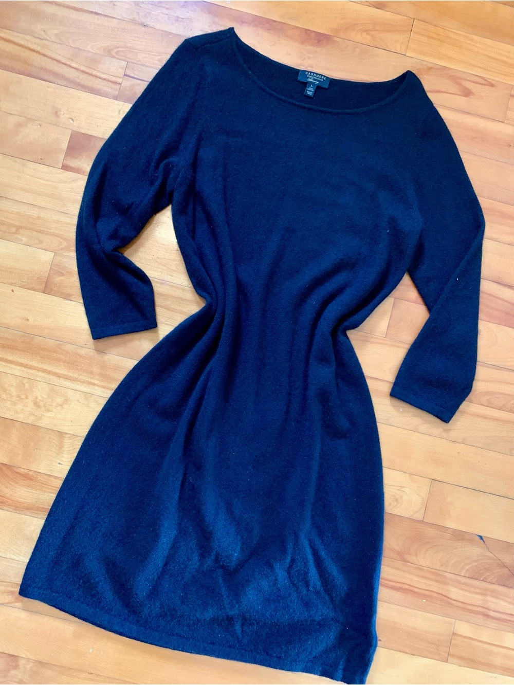 Charter Club 100% Cashmere Black Long-Sleeve Knit Dress